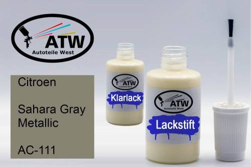 Citroen, Sahara Gray Metallic, AC-111: 20ml Lackstift + 20ml Klarlack - Set, von ATW Autoteile West.